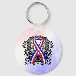 Red, White and Blue Ribbon with Wings Keychain