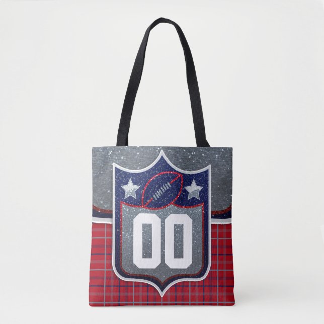 Red White and Blue School Football Jersey Tote Bag (Front)
