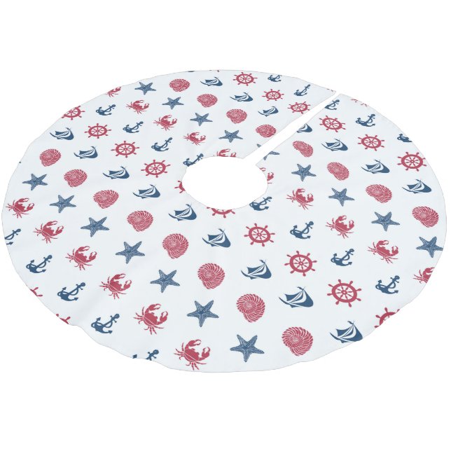 Red White And Blue Sea Symbol Pattern Brushed Polyester Tree Skirt (Angled)