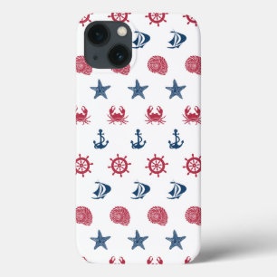 Red White And Blue Sea Symbol Pattern iPhone 13 Case