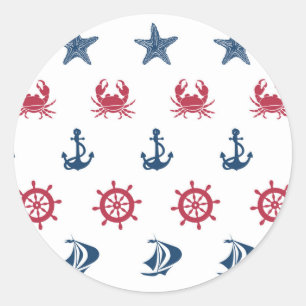 Red White And Blue Sea Symbol Pattern Classic Round Sticker