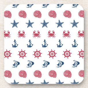 Red White And Blue Sea Symbol Pattern Coaster