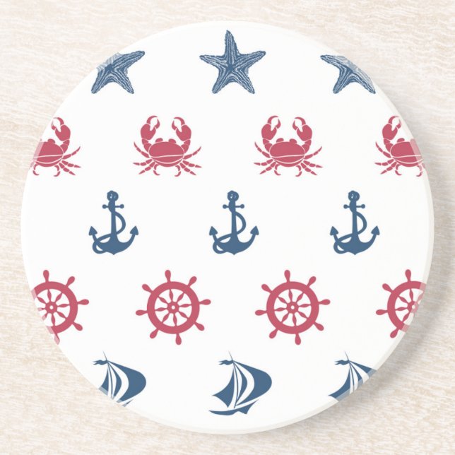 Red White And Blue Sea Symbol Pattern Coaster (Front)