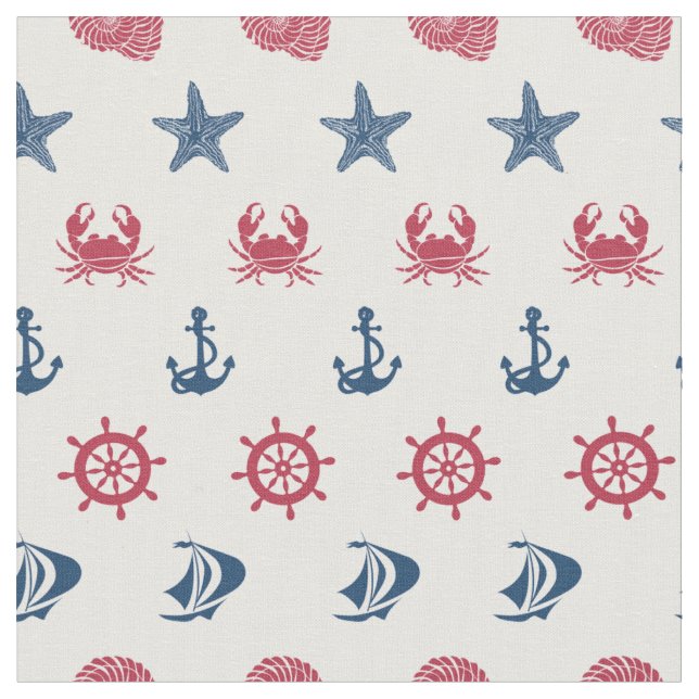 Red White And Blue Sea Symbol Pattern Fabric (Close Up)