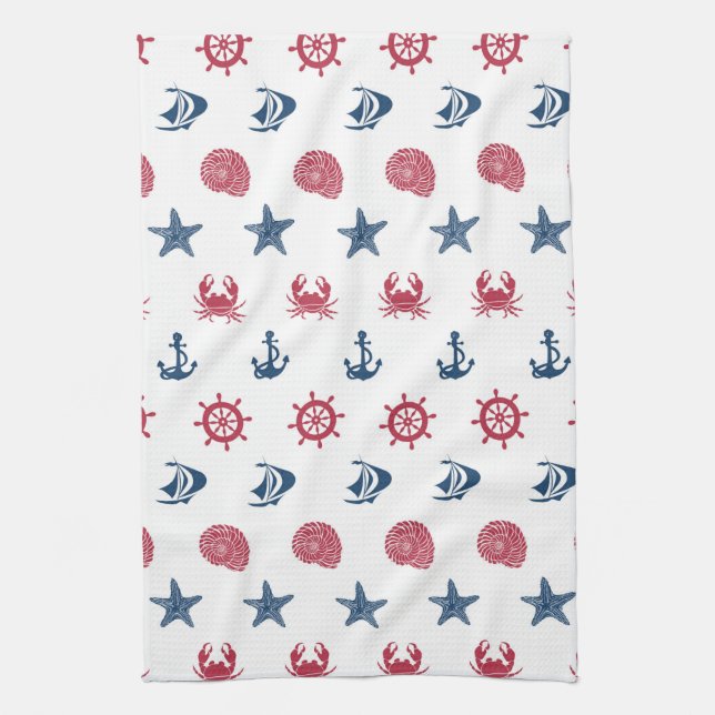 Red White And Blue Sea Symbol Pattern Kitchen Towel (Vertical)