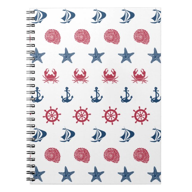 Red White And Blue Sea Symbol Pattern Notebook (Front)