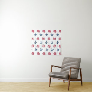 Red White And Blue Sea Symbol Pattern Tapestry