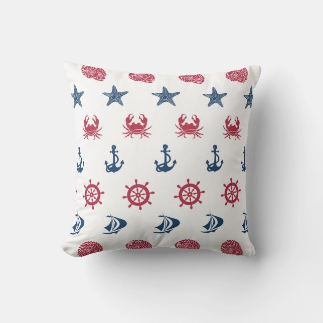 Red White And Blue Sea Symbol Pattern Throw Pillow (Front)