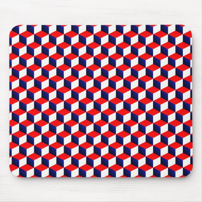 Red White and Blue Shaded 3D Look Cubes Mouse Pad (Front)