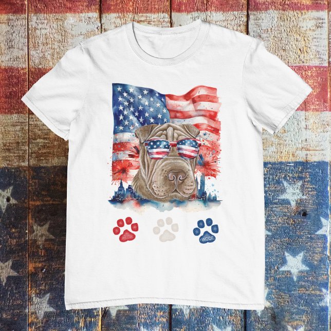 Red White and Blue Shar Pei Dog Pet 4th of July T-Shirt (Creator Uploaded)