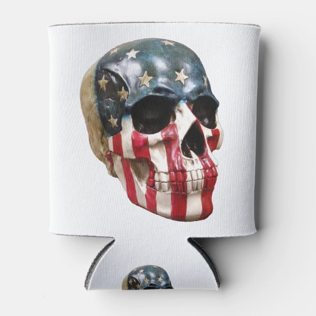 Red White and blue skull Can Cooler (Front)