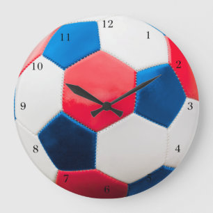 Red White and Blue Soccer Large Clock