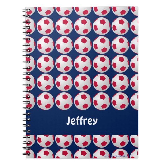 Red, White, and Blue Soccer Personalized Spiral Notebook (Front)