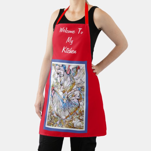 RED, WHITE, AND BLUE STAINED GLASS CHICKEN APRON (Insitu)