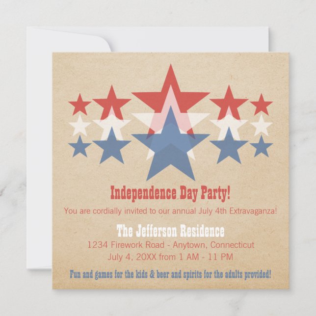 Red, White and Blue Star Cascade July 4th Invite (Front)