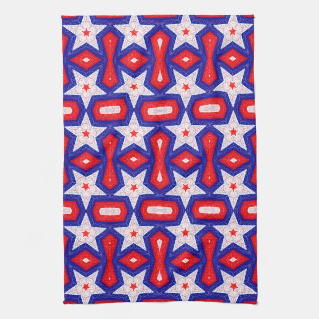 Red White and Blue Star Pattern Kitchen Towel (Vertical)