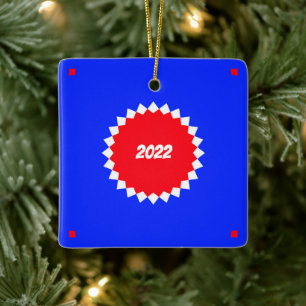 Red, White and Blue Starburst Monogram   Ceramic Ornament