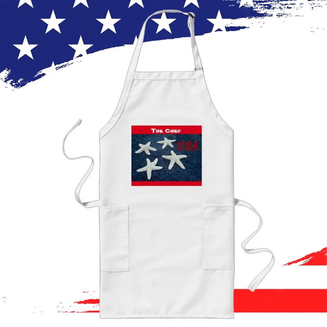 Red White and Blue Starfish Coastal Long Apron (Creator Uploaded)