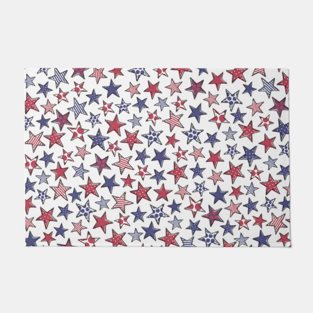 Red White and Blue Stars America Patriotic   Doormat (Front)