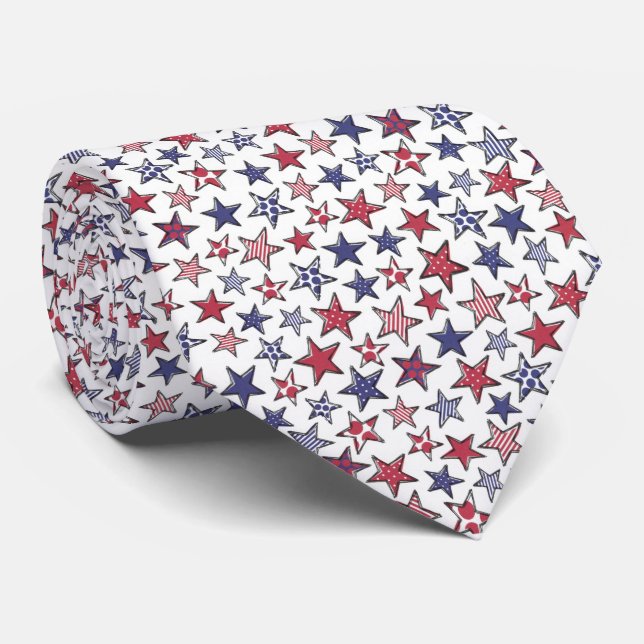 Red White and Blue Stars America Patriotic   Tie (Rolled)