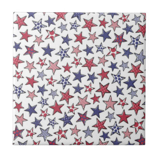 Red White and Blue Stars America Patriotic  Tile