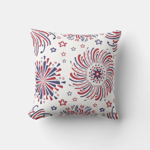 Red White and Blue Stars and Fireworks Throw Pillow