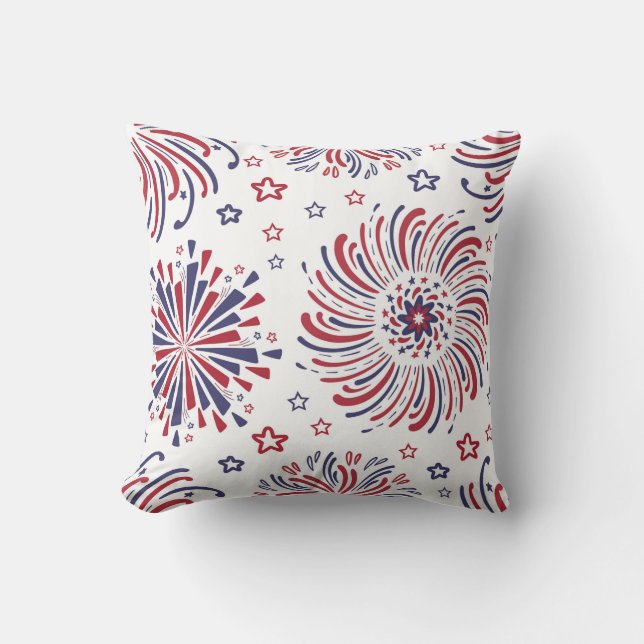 Red White and Blue Stars and Fireworks Throw Pillow (Front)