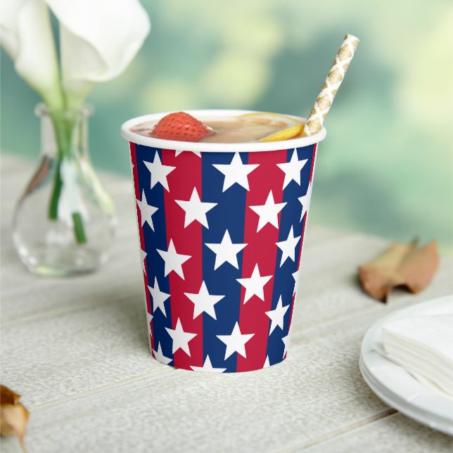 Red, white and blue Stars and Stripes 4th of July  Paper Cups (Insitu)