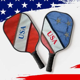 Red White and Blue Stars and Stripes American Flag Pickleball Paddle