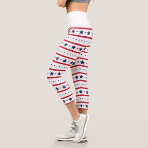 Red, White and Blue Stars and Stripes Capri Leggin Leggings