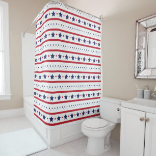 Red White and Blue Stars and Stripes  Shower Curta