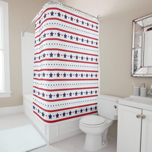 Red White and Blue Stars and Stripes  Shower Curta (In Situ)