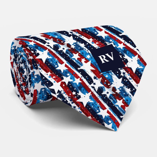 Red White and Blue Stars and Stripes Tie (Rolled)