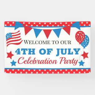 Red, White and Blue Stars & Flag Fourth July Banner