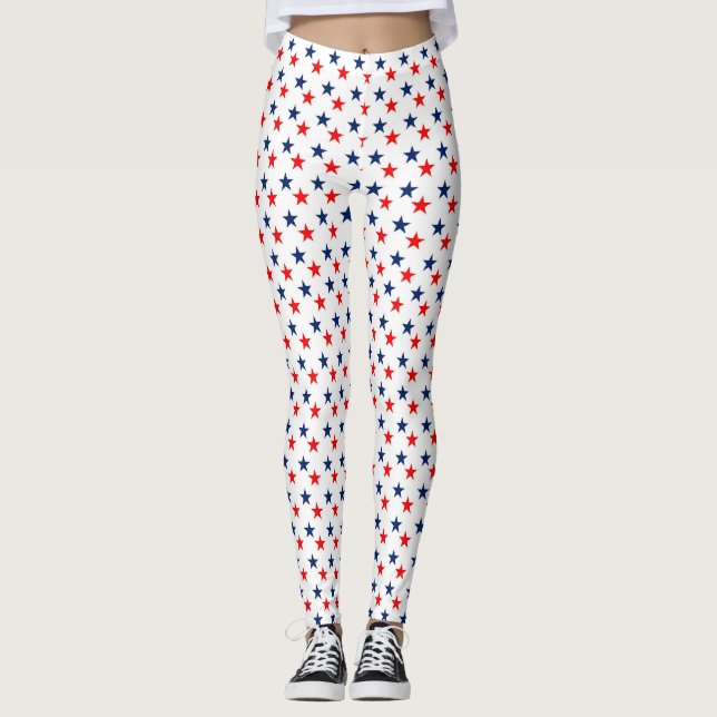 red, white and blue stars patriotic leggings (Front)