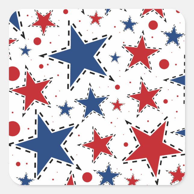 Red, White and Blue Stars Print Pattern Square Sticker (Front)