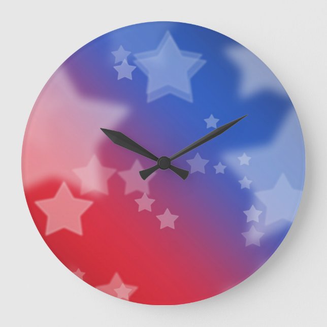 Red, White and Blue Stars Round Wall Clock (Front)