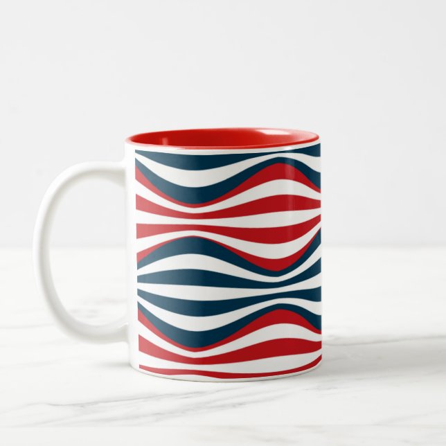 red white and blue stripe pattern   Two-Tone coffee mug (Left)