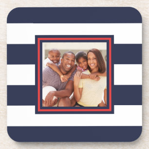 Red, White, and Blue Stripe Pattern with Photo Coaster