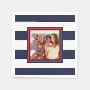 Red, White, and Blue Stripe Pattern with Photo Napkin