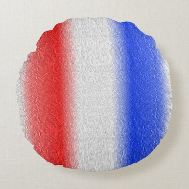 Red White and Blue Stripe Round Pillow (Front)