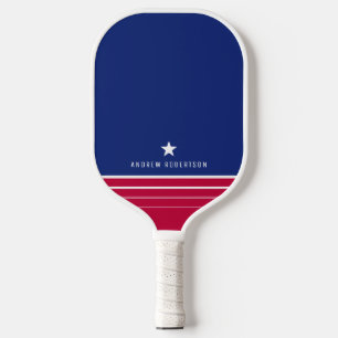 Red White and Blue Stripe Star Personalized Name Pickleball Paddle