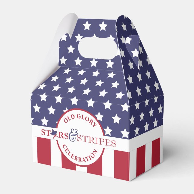 Red White and Blue Striped American Flag Party Favor Box (Front Side)