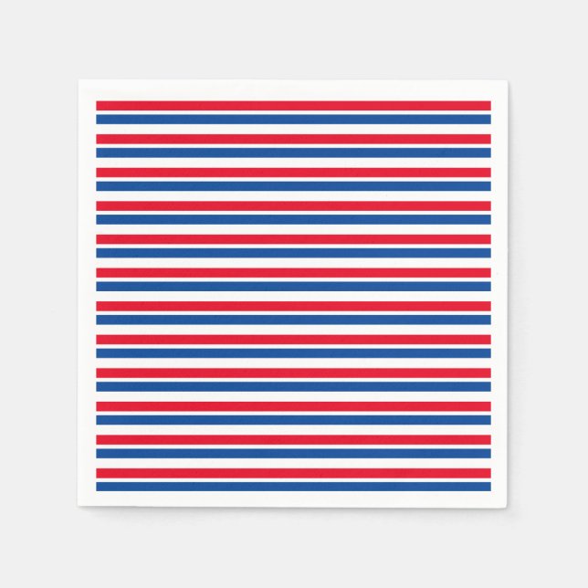 Red, White and Blue Striped Paper Plate Napkin (Front)
