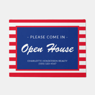 Red White and Blue Striped Real Estate Open House Doormat