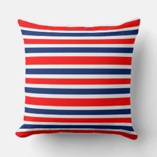 Red White and Blue Striped Square Throw Pillow