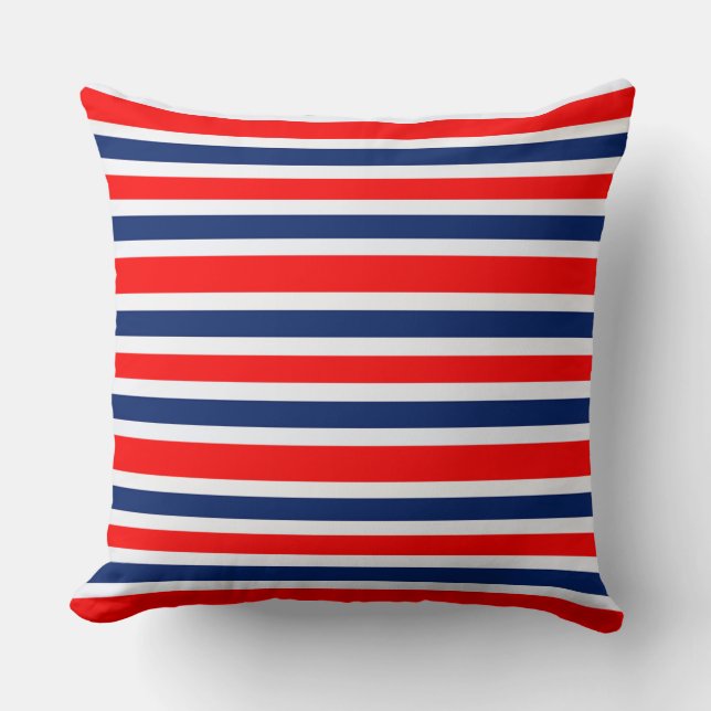Red White and Blue Striped Square Throw Pillow (Front)