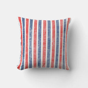 Red White and Blue Striped Weathered Effect Pillow