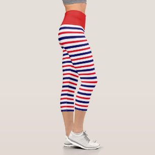 Red White and Blue Stripes Capri Leggings