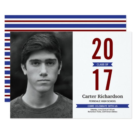 Red White and Blue Stripes Photo Graduation Card